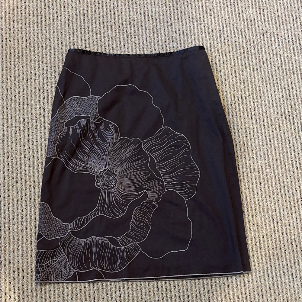 Ann Taylor Black Pencil Skirt with Floral Design